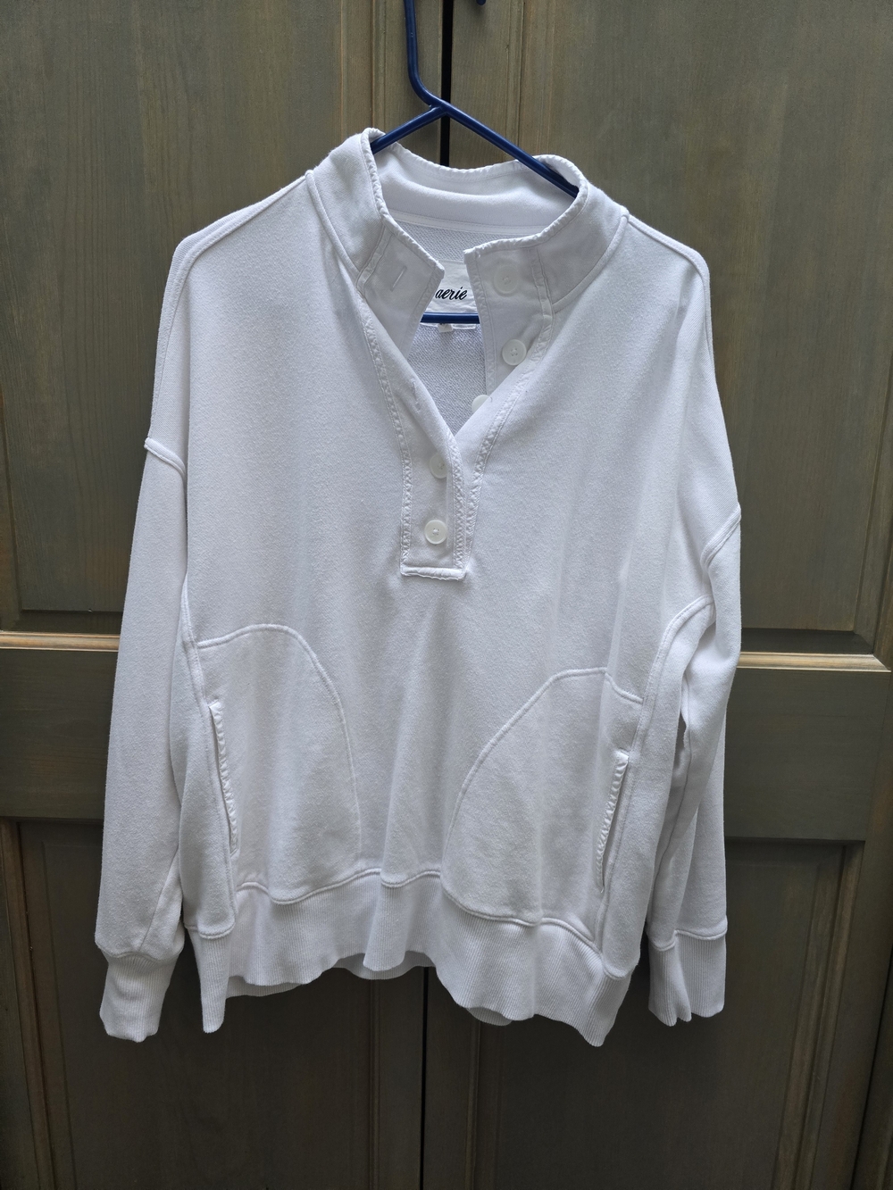 aerie White Button-Front Pullover Hoodie
